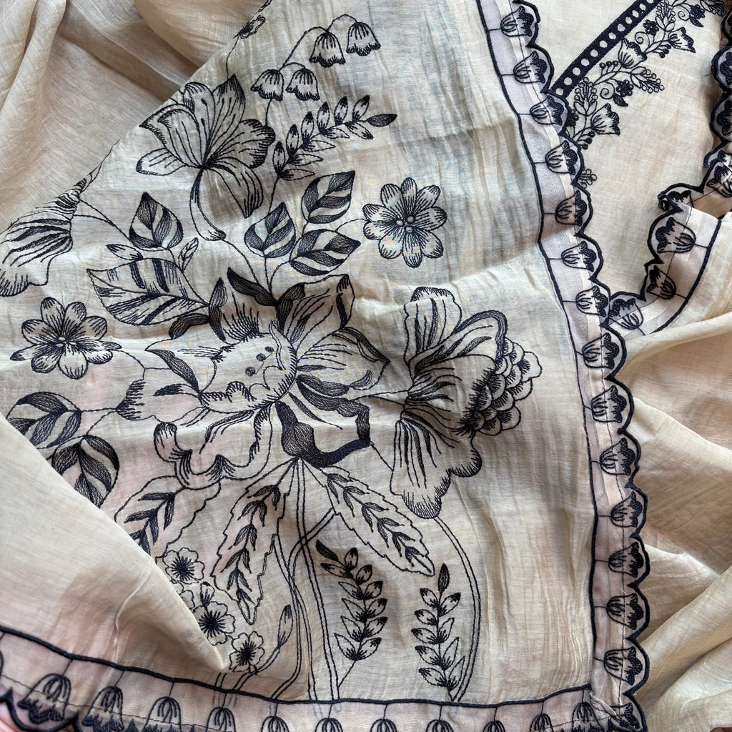 Beige Pure Mulmul Chanderi Embroidery Suit with Dupatta-6