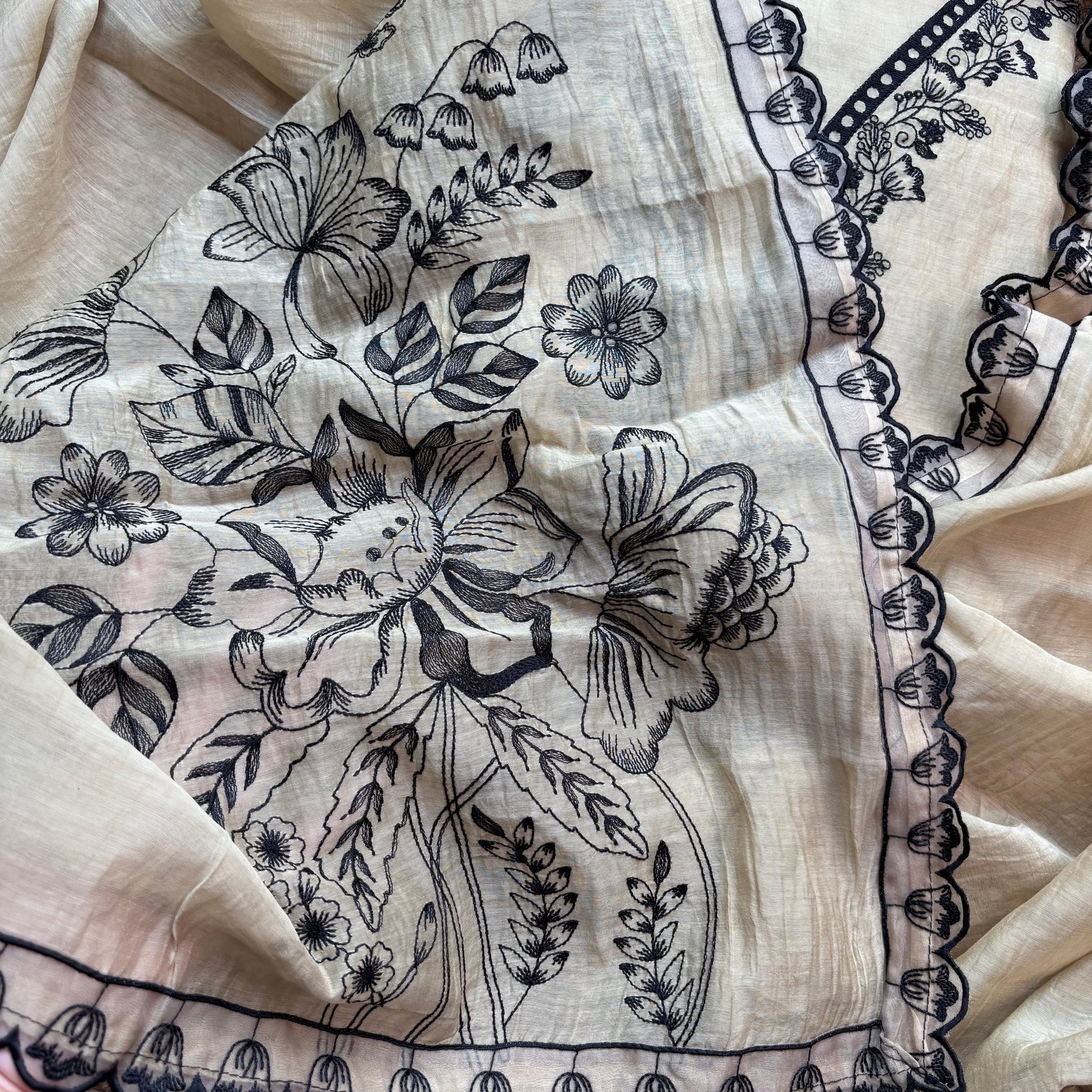 Beige Pure Mulmul Chanderi Embroidery Suit with Dupatta-6