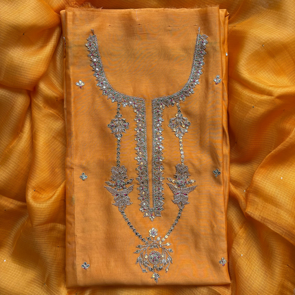 Orange Mulmul Chanderi Gotta Patti Suit with Kota Silk Dupatta