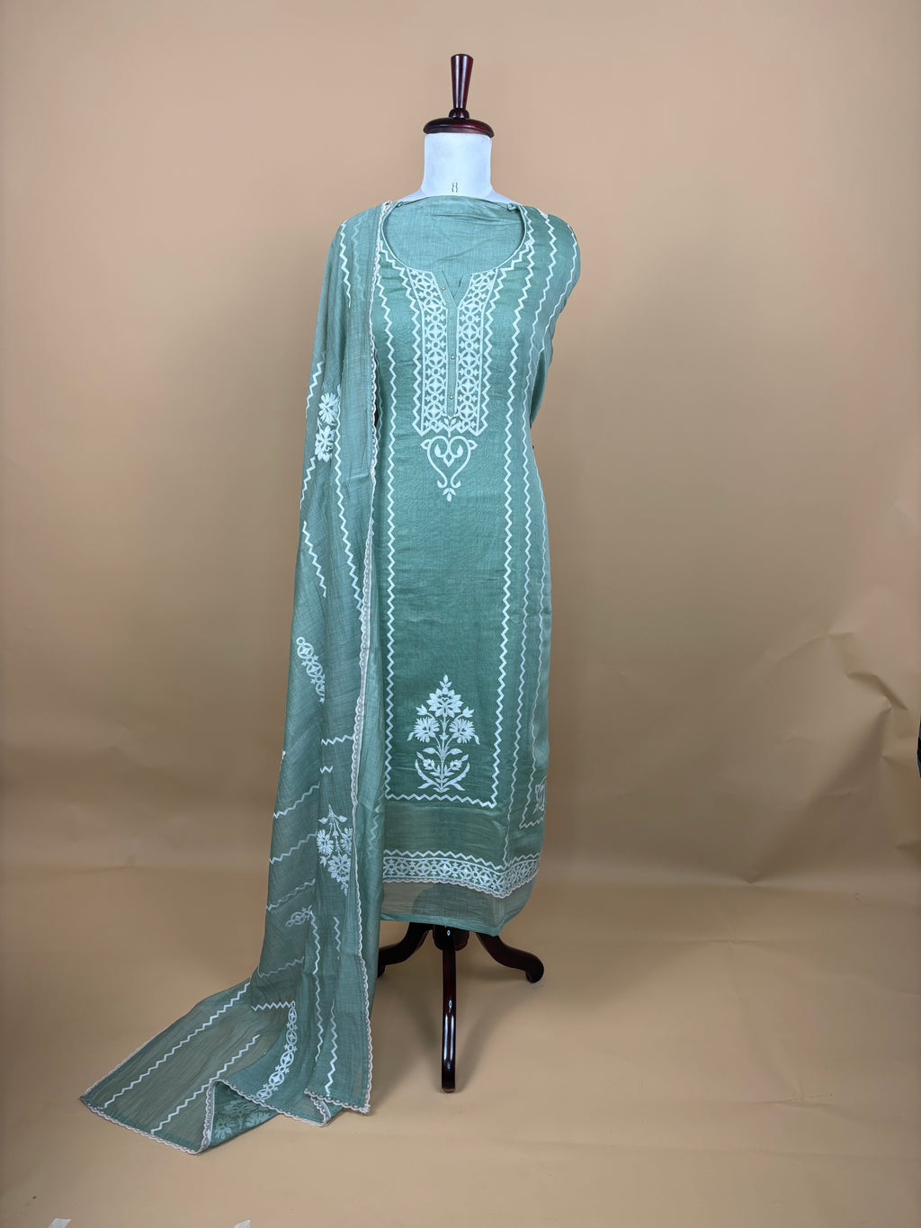 Mulmul Chanderi Applique Suit with Dupatta