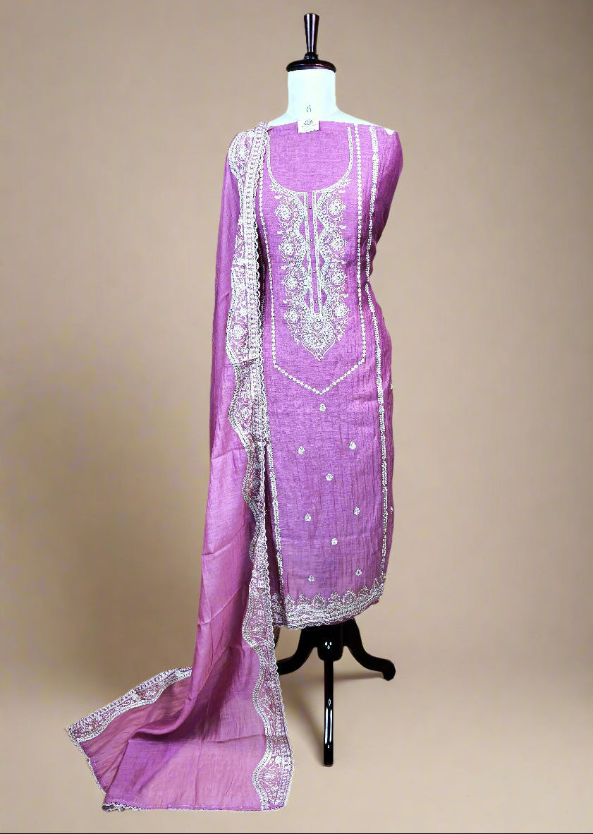 Mulmul Chanderi Sequins Embroidery Suit with Dupatta