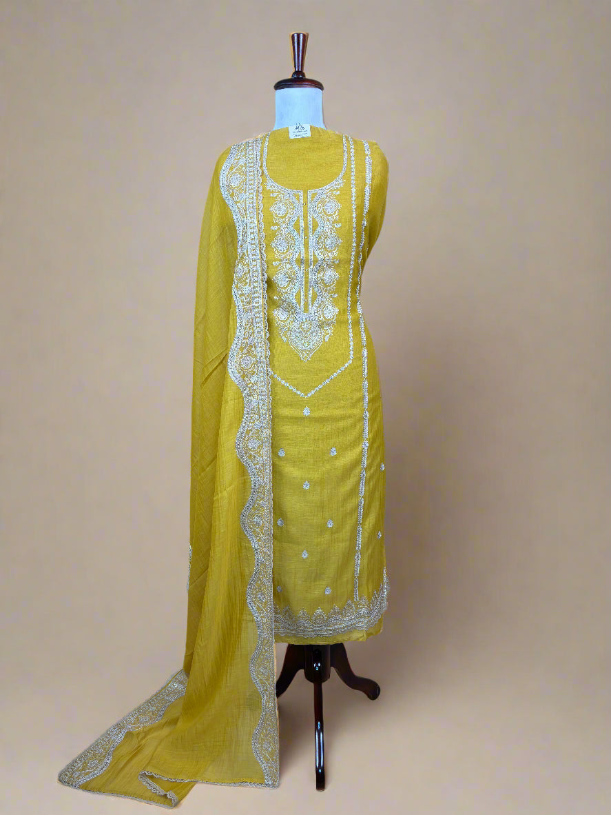 Mulmul Chanderi Sequins Embroidery Suit with Dupatta