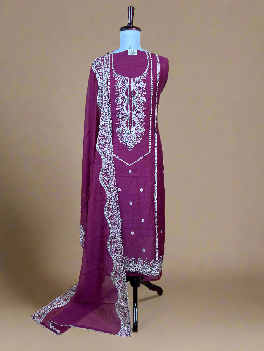 Mulmul Chanderi Sequins Embroidery Suit with Dupatta