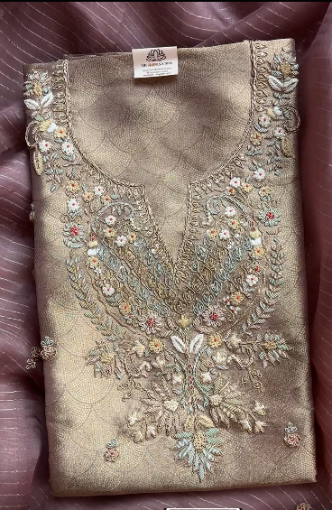 Pure Jacquard Tissue with Zardozi Frenchknot Embroidery Suit