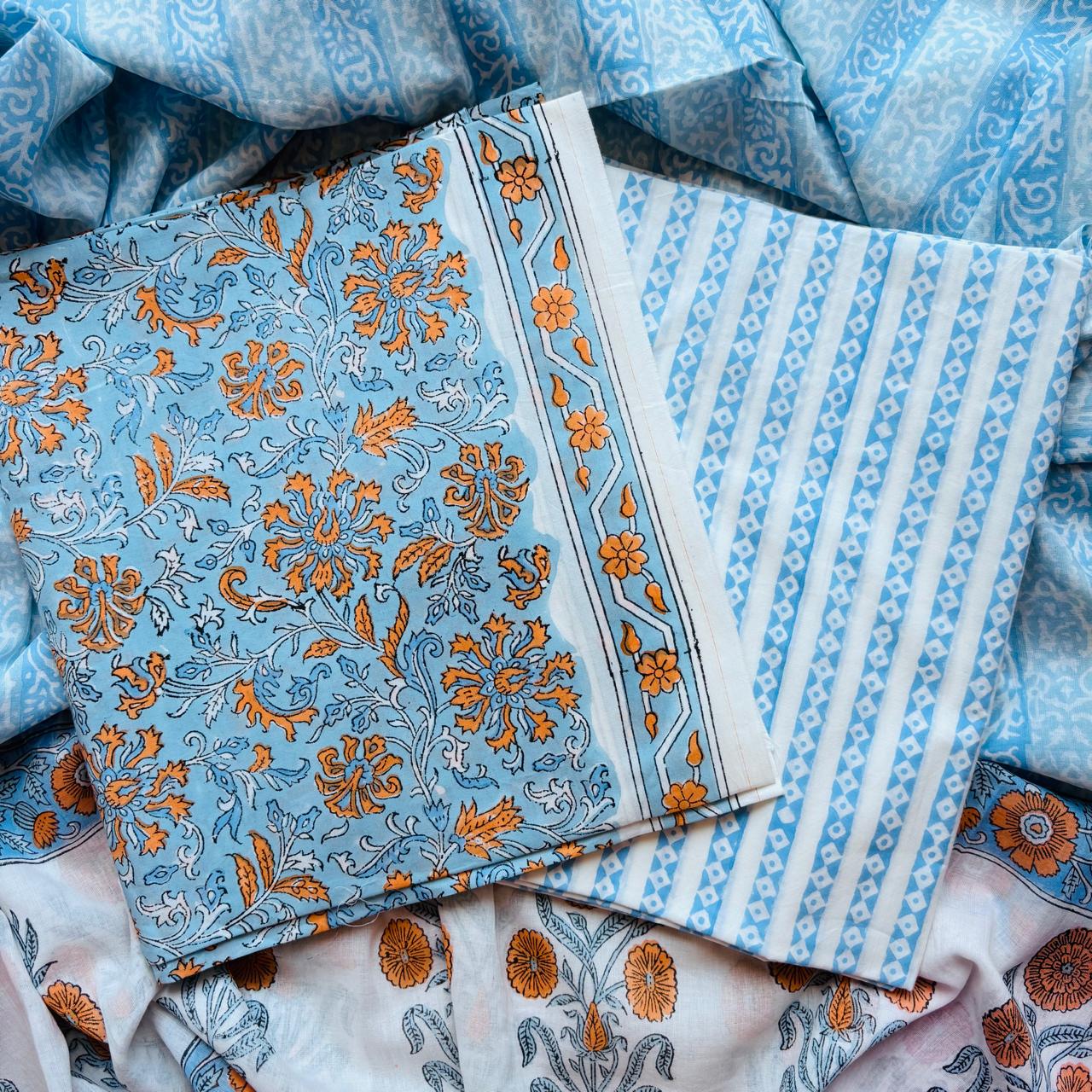 Multicolor Handblock Sukoon unstitched suit