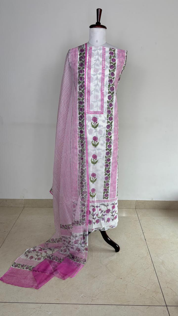 Multicolor Handblock Sukoon unstitched suit