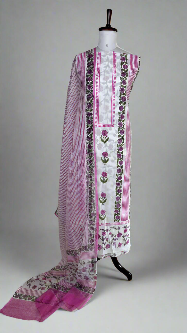 Multicolor Handblock Sukoon unstitched suit