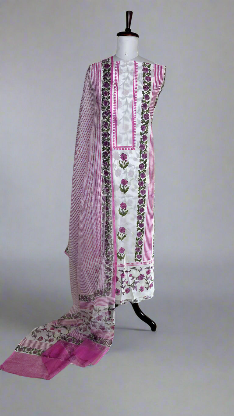 Multicolor Handblock Sukoon unstitched suit