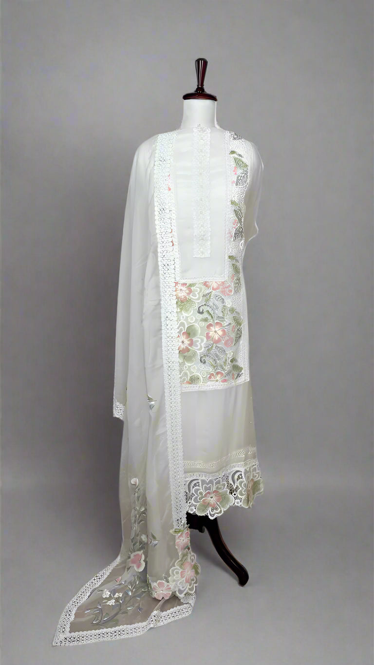 White organza suit with Handpaint and Laces