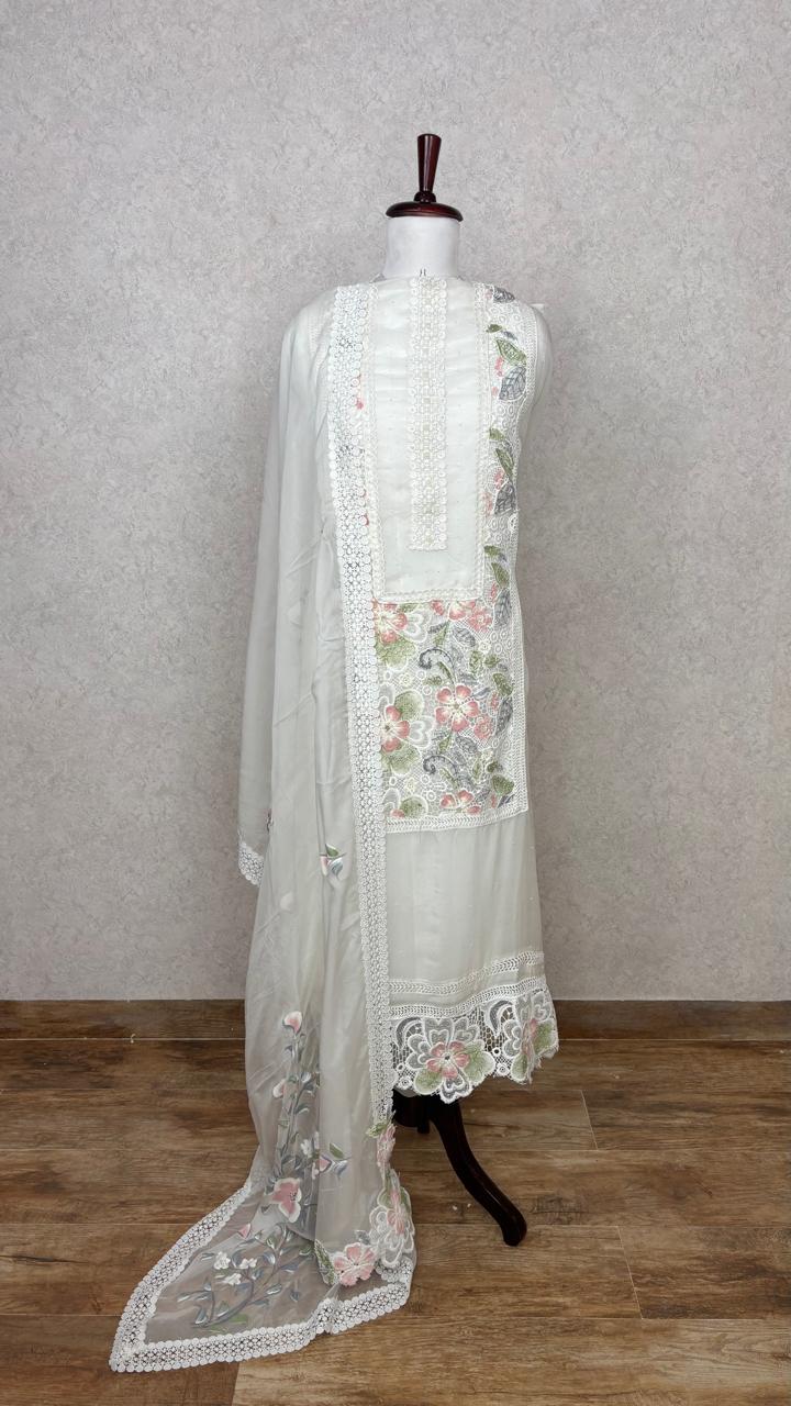 White organza suit with Handpaint and Laces