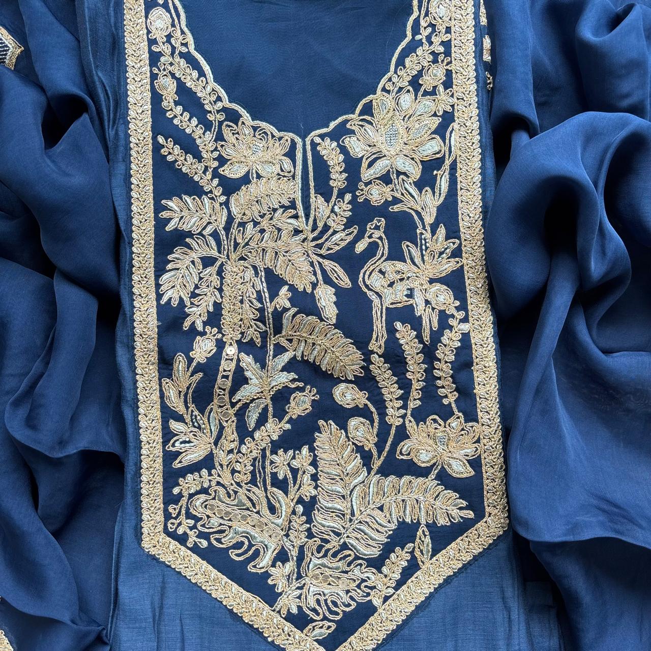Purple Pure Mulmul Chanderi with Organza dupatta with Zari dupatta