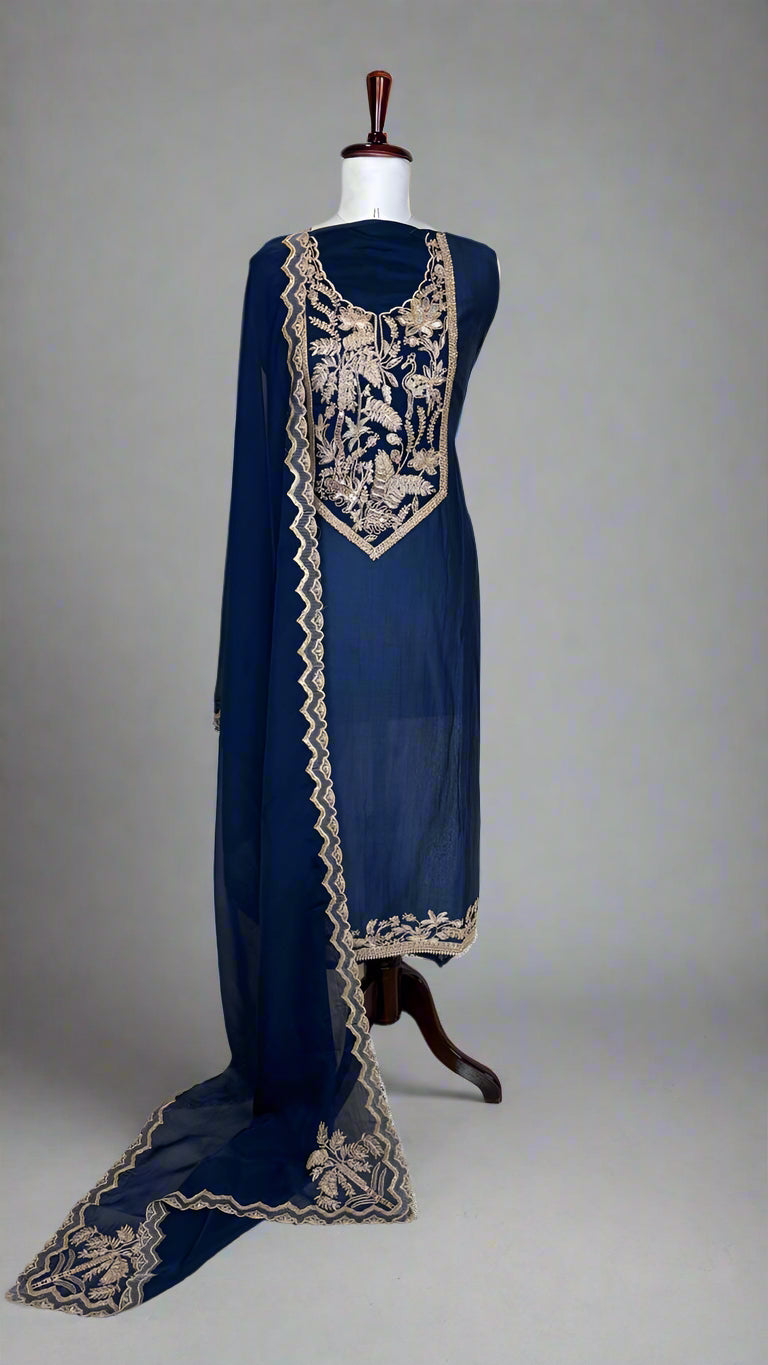 Purple Pure Mulmul Chanderi with Organza dupatta with Zari dupatta