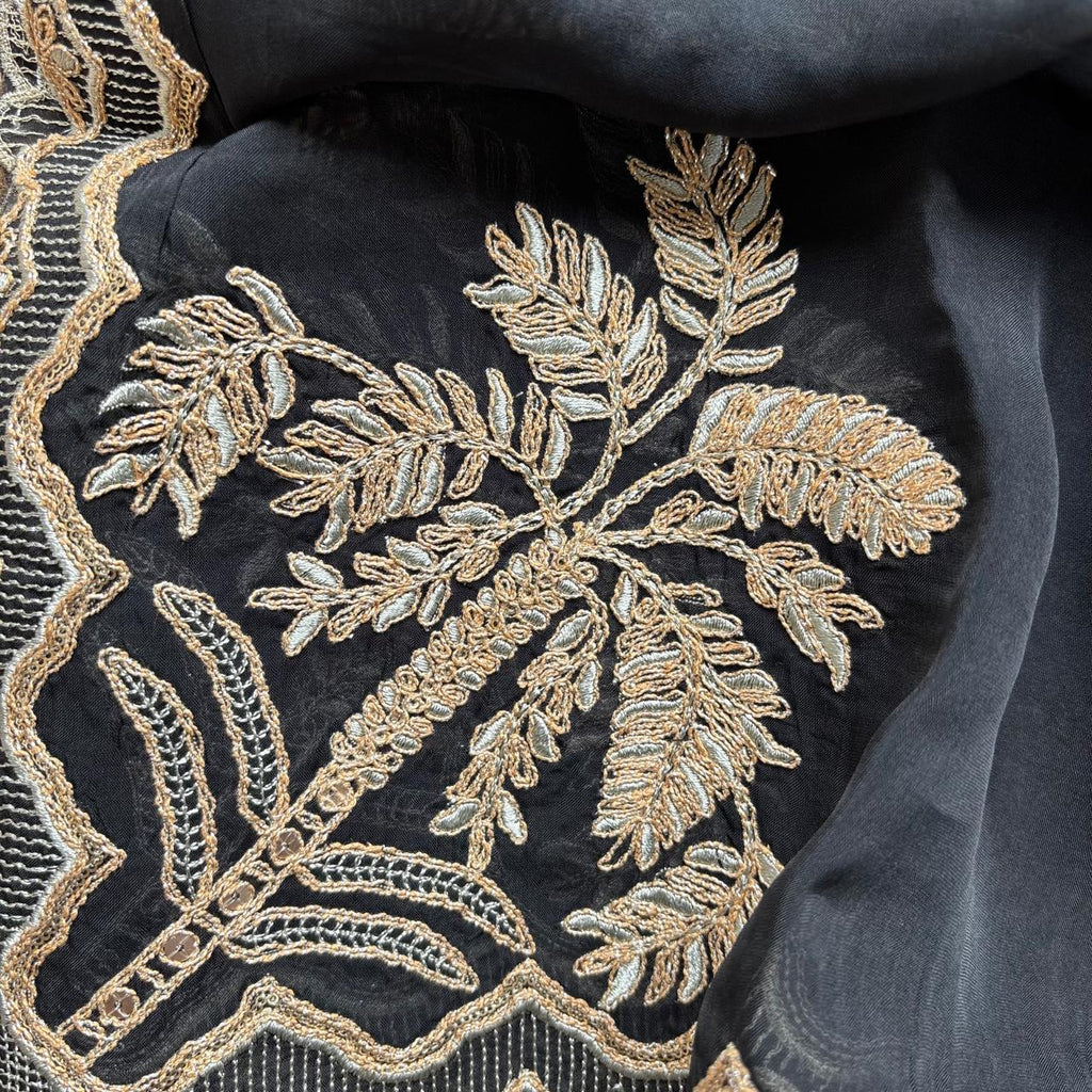 Black Pure Mulmul Chanderi with Organza dupatta with Zari dupatta