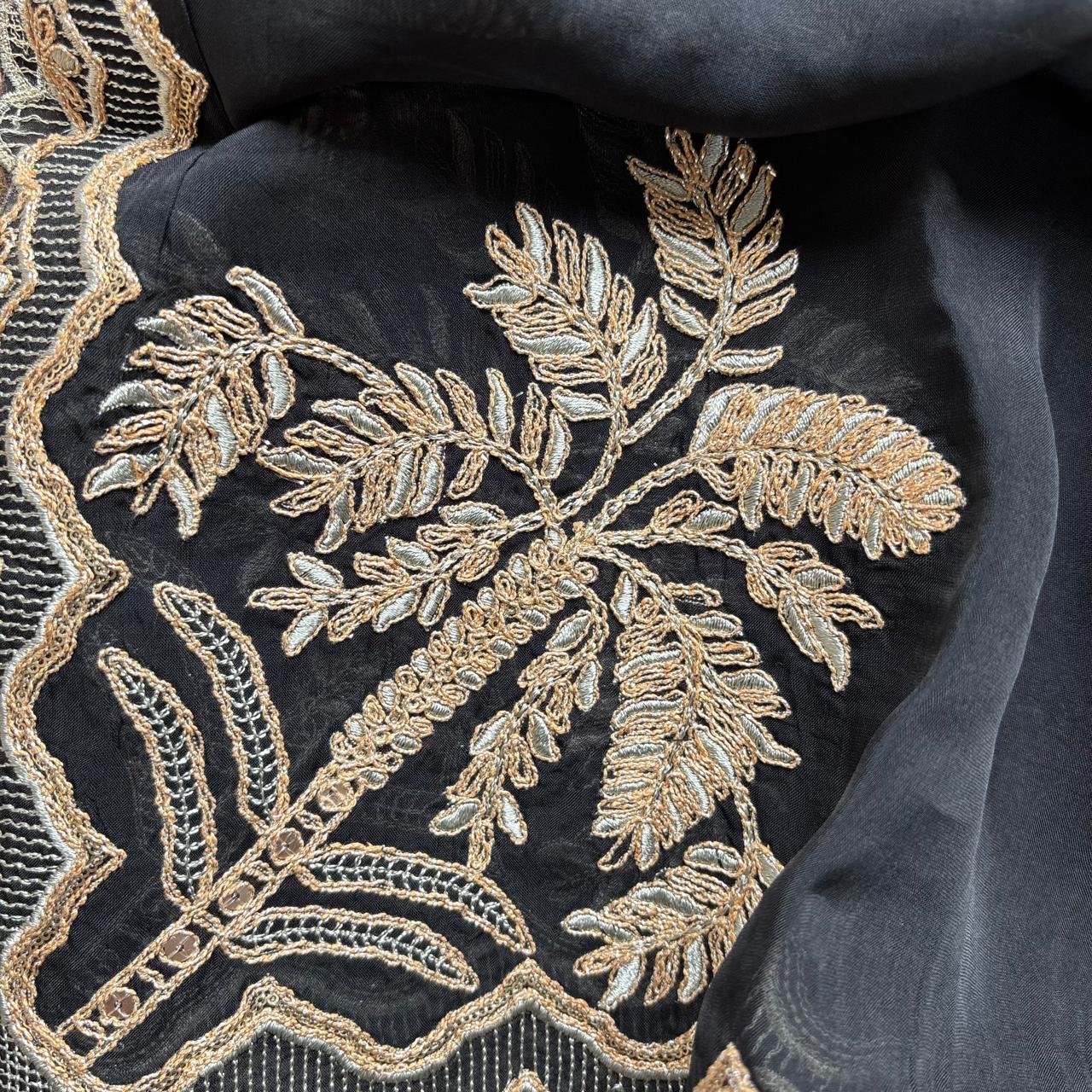 Black Pure Mulmul Chanderi with Organza dupatta with Zari dupatta