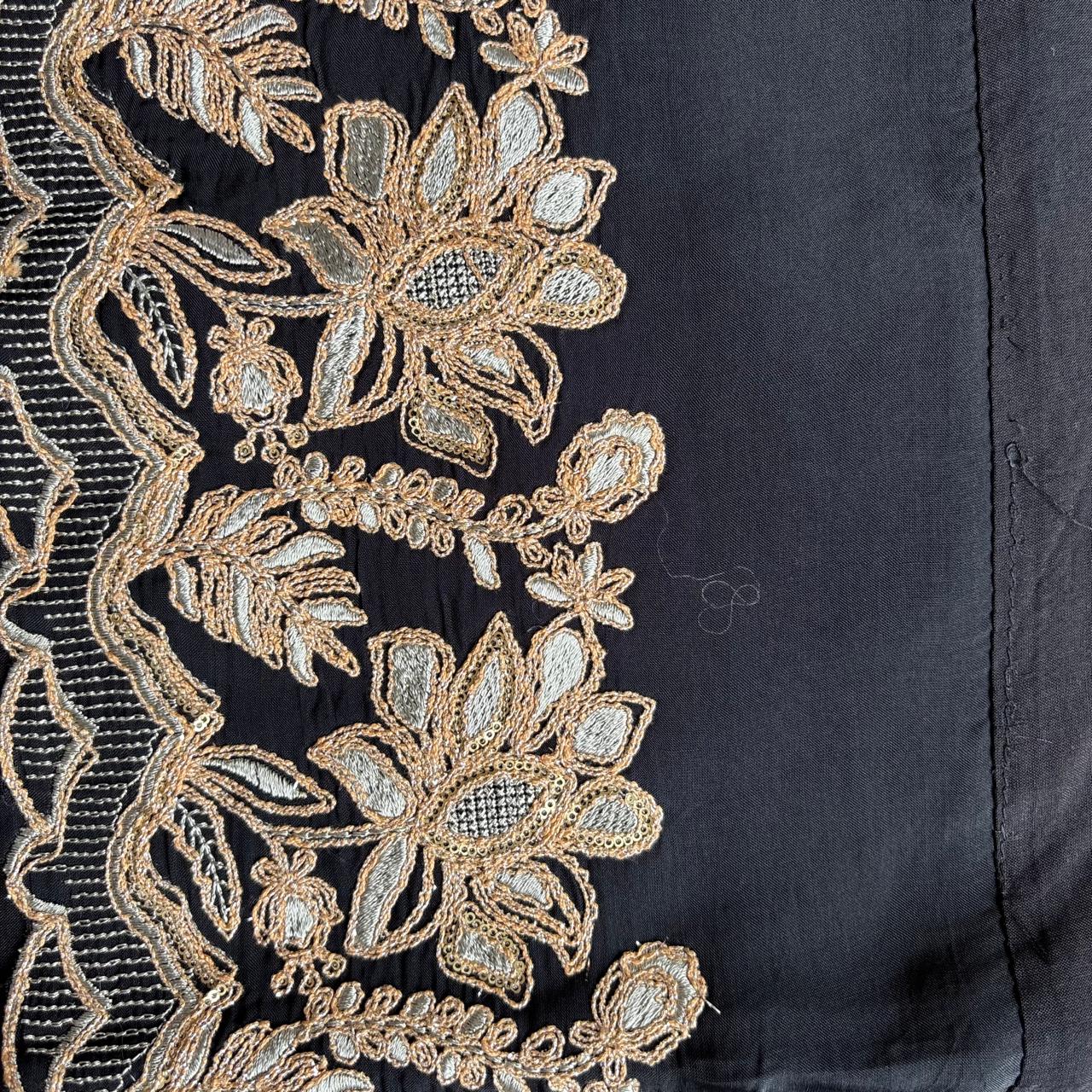 Black Pure Mulmul Chanderi with Organza dupatta with Zari dupatta