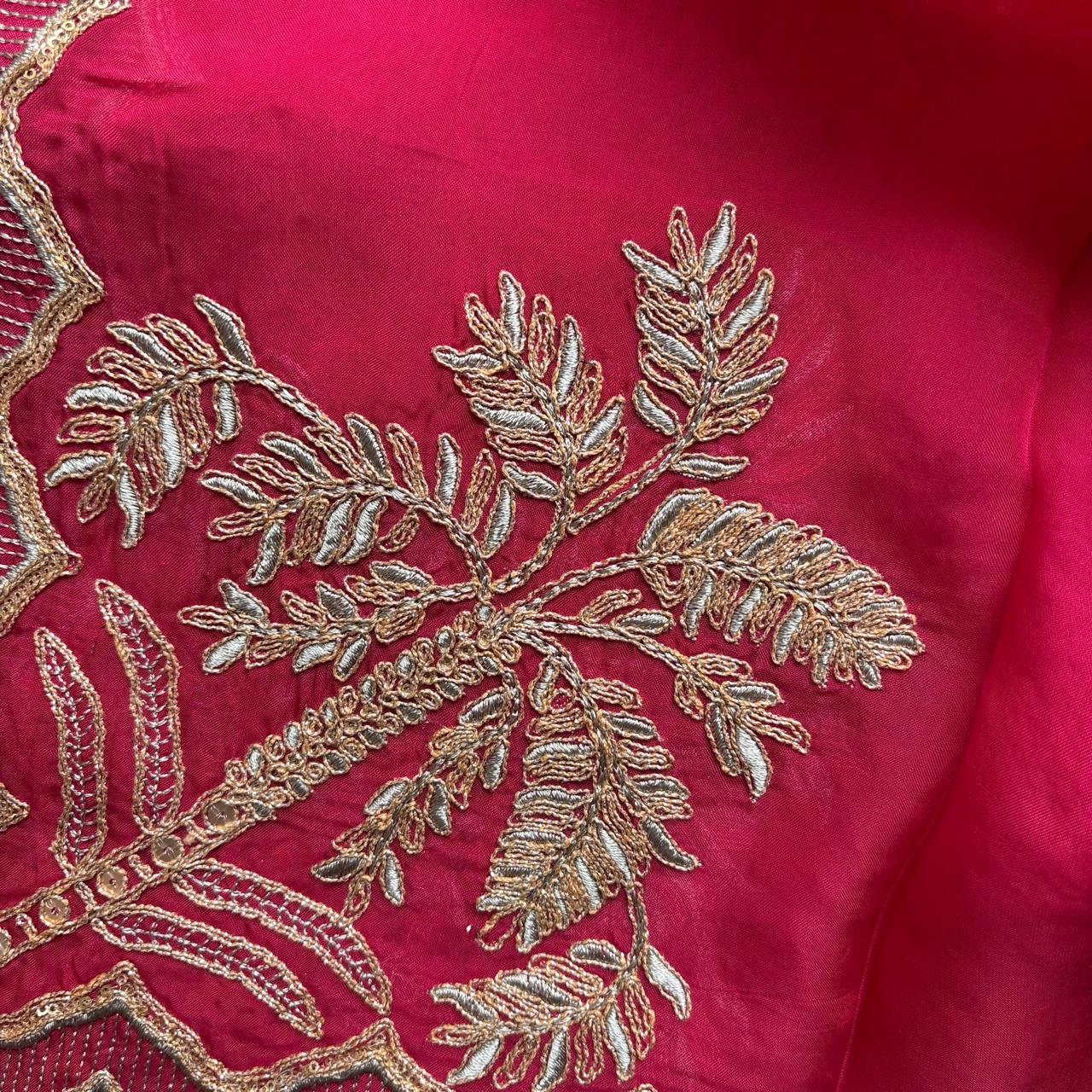 Magenta Red Pure Mulmul Chanderi with Organza dupatta with Zari dupatta