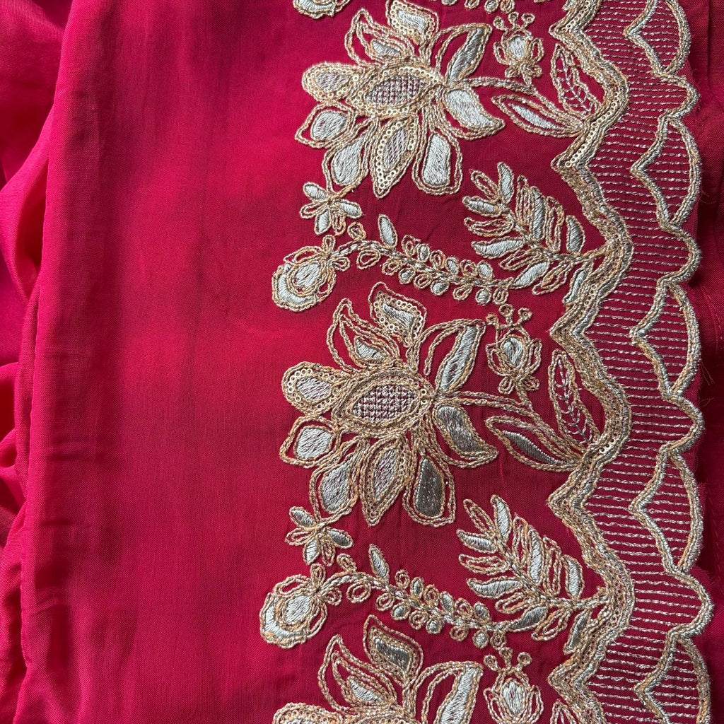 Magenta Red Pure Mulmul Chanderi with Organza dupatta with Zari dupatta