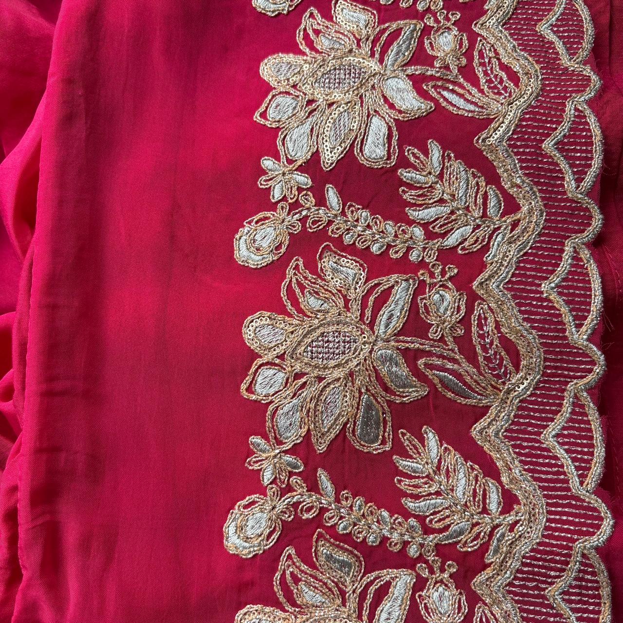 Magenta Red Pure Mulmul Chanderi with Organza dupatta with Zari dupatta