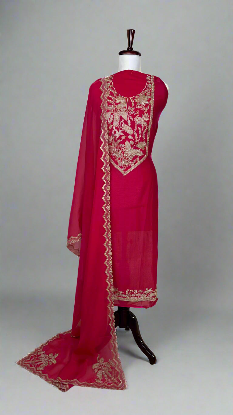 Purple Pure Mulmul Chanderi with Organza dupatta with Zari dupatta