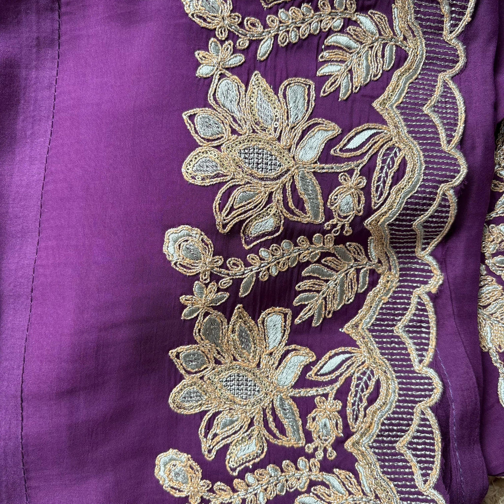 Purple Pure Mulmul Chanderi with Organza dupatta with Zari dupatta