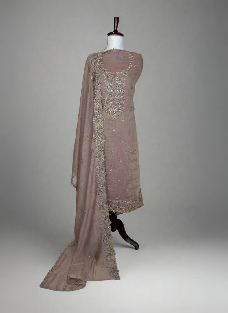 Pure Mulmul Chanderi Suit With Sequence Highlights Embroidery