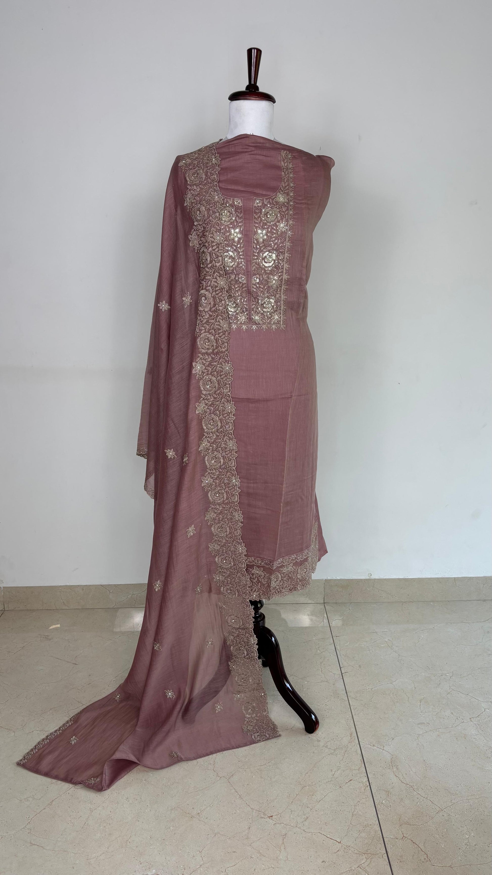 Pure Mulmul Chanderi Unstitched Suit With Sequence Highlights Embroidery