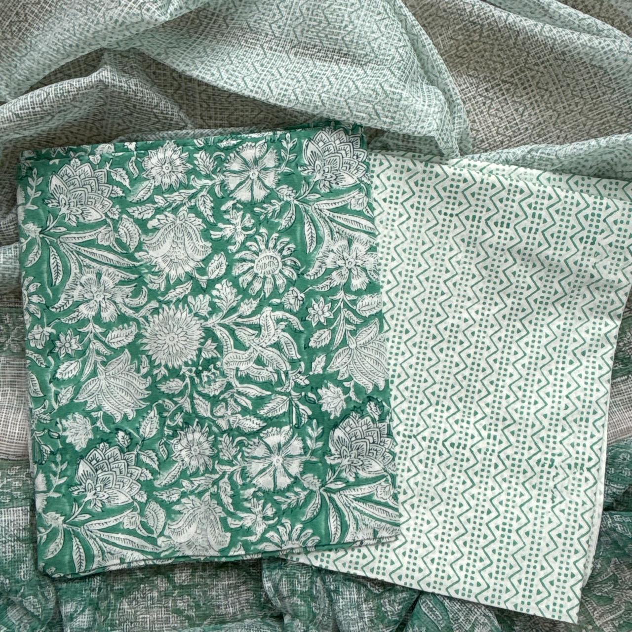 Multicolor Handblock Sukoon unstitched suit
