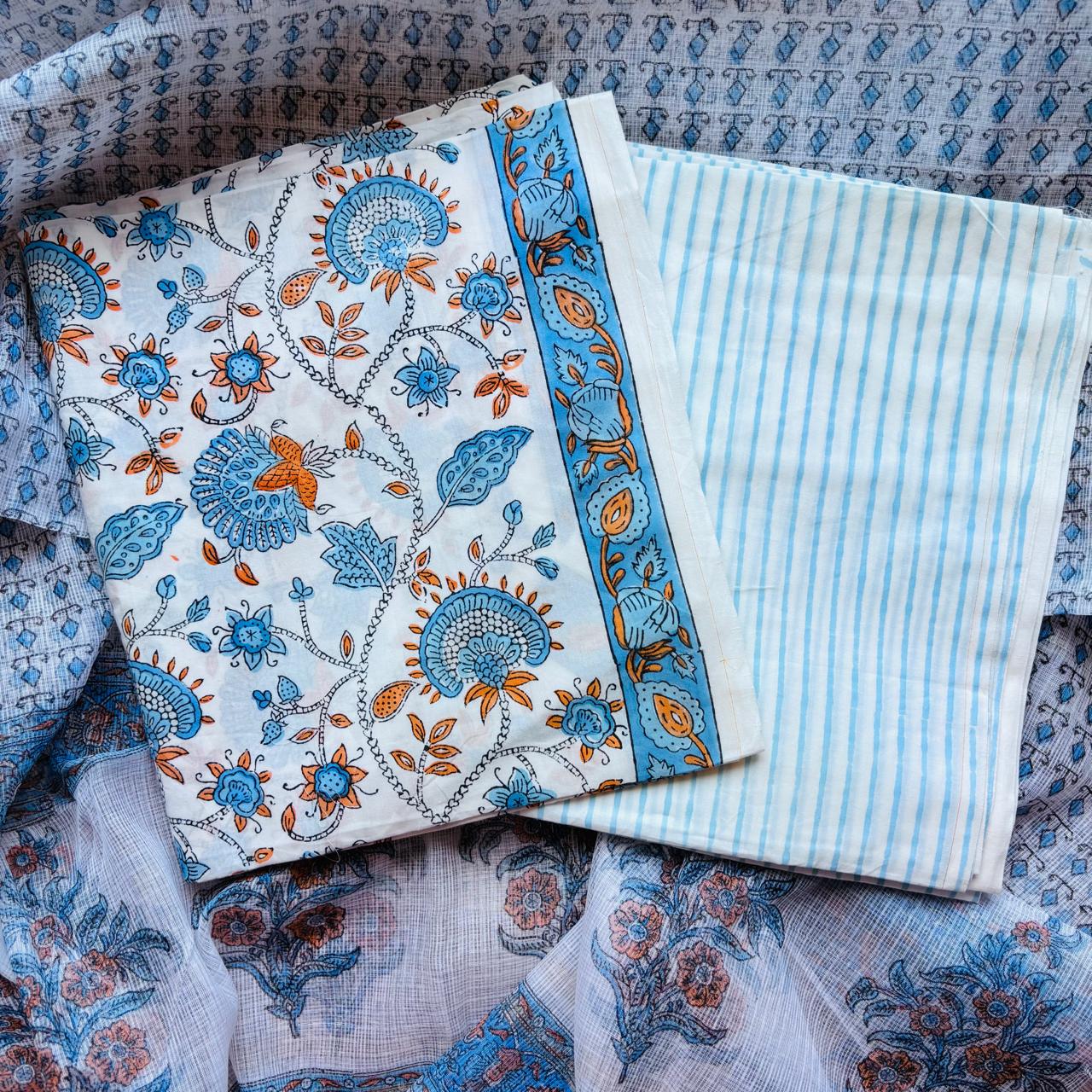 Multicolor Handblock Sukoon unstitched suit