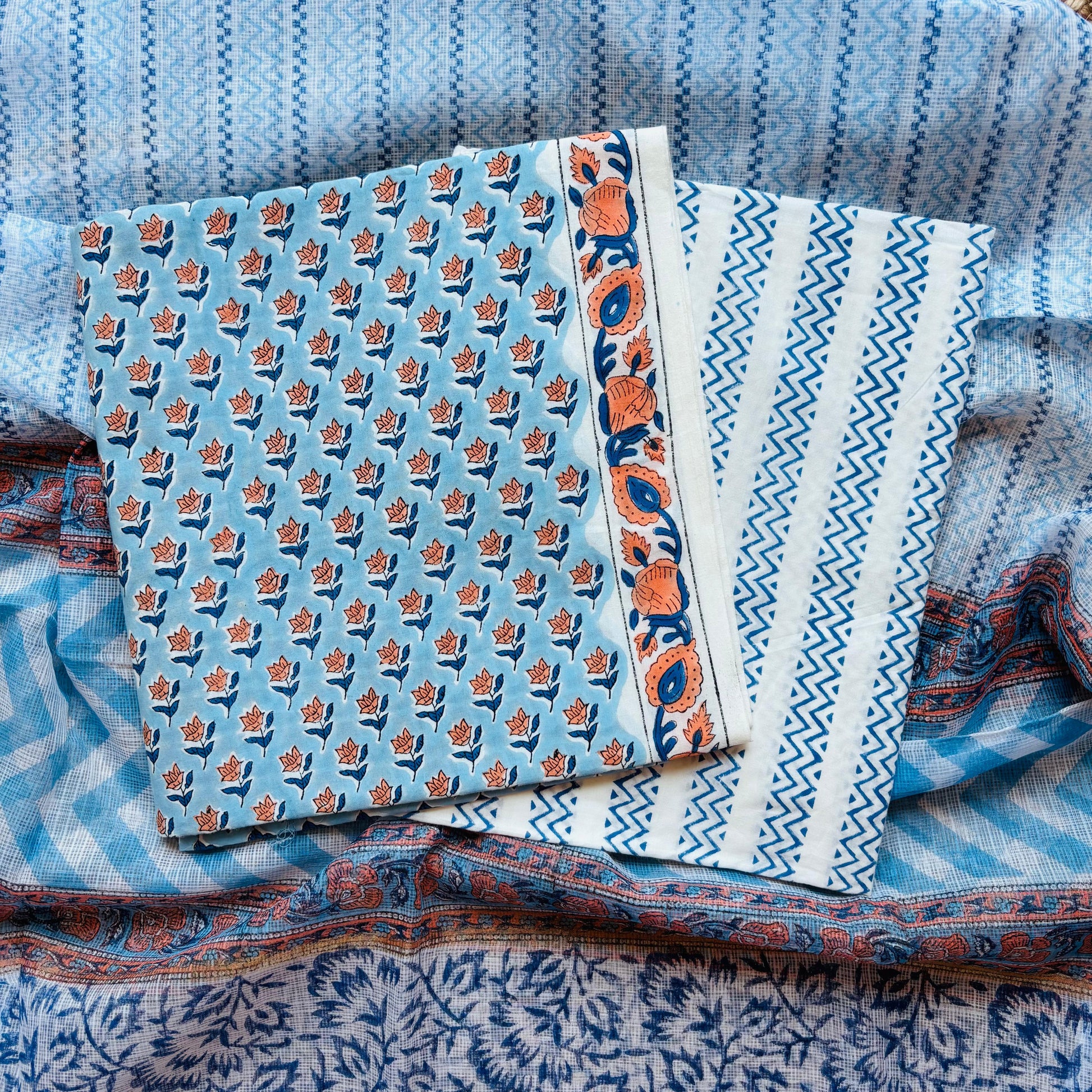 Multicolor Handblock Sukoon unstitched suit