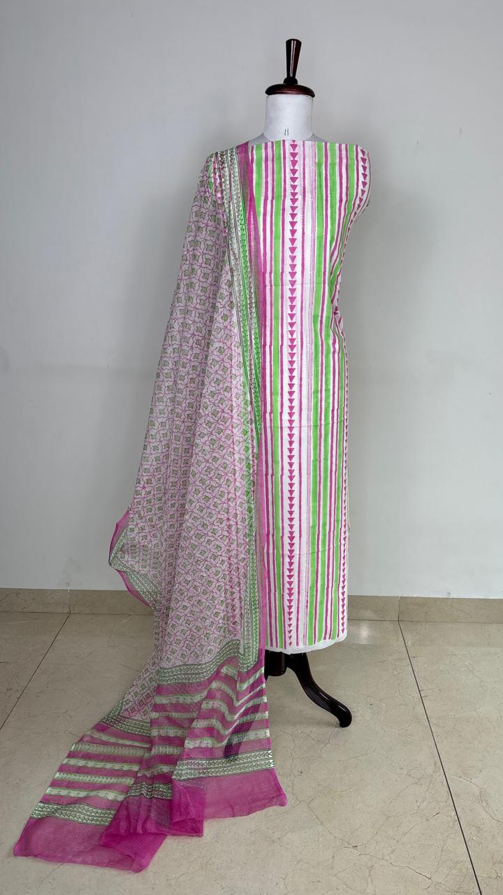 Multicolor Handblock Sukoon unstitched suit