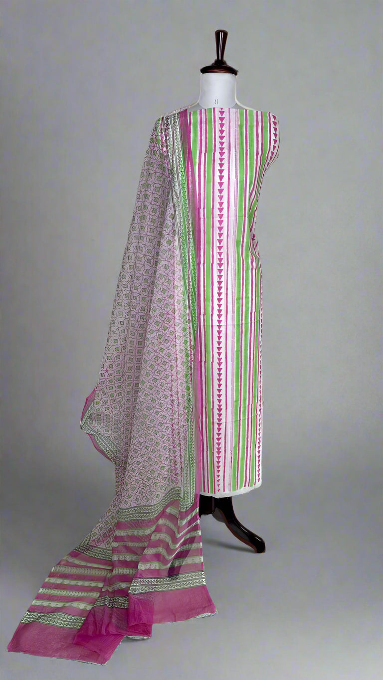 Multicolor Handblock Sukoon unstitched suit