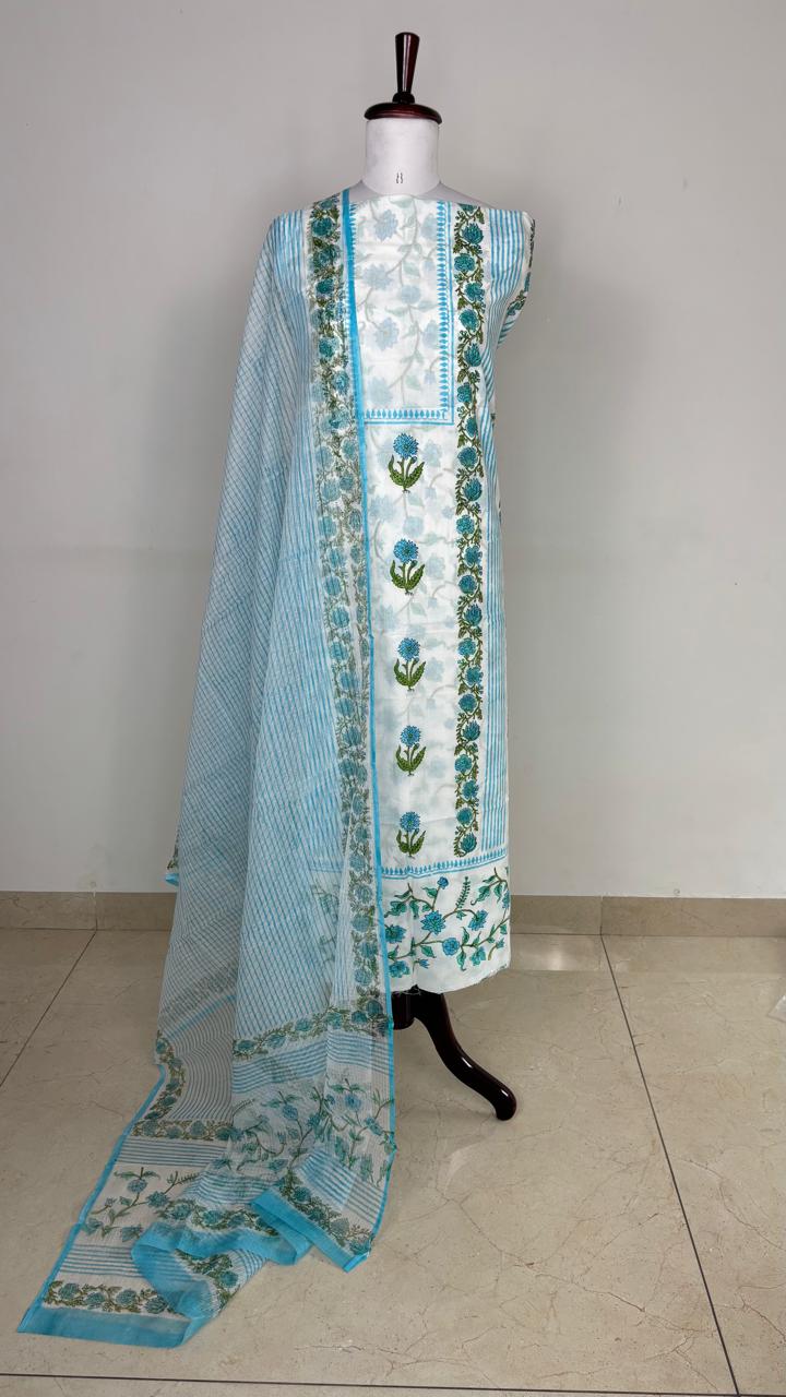 Multicolor Handblock Sukoon unstitched suit