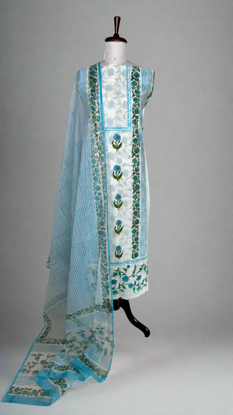 Multicolor Handblock Sukoon unstitched suit