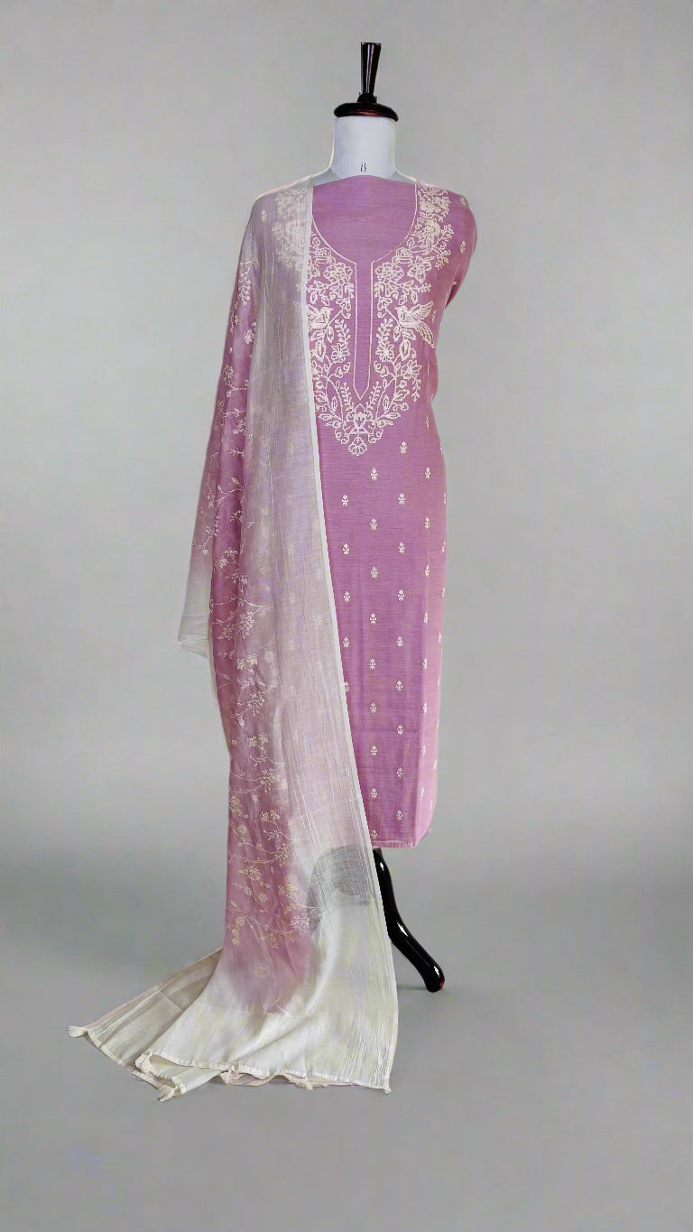 Pure Mulmul Chanderi Ombre shade with white crosstitch embroidery  (NBA)