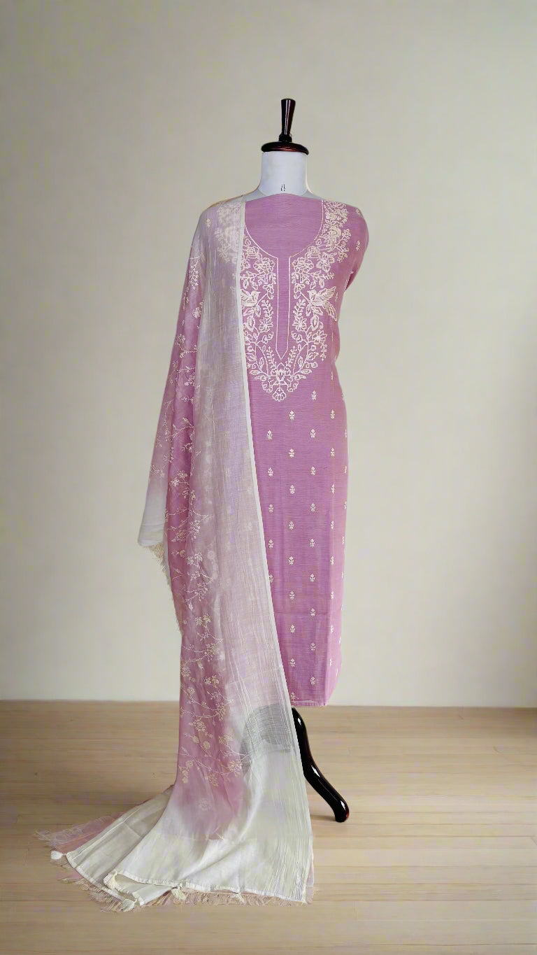 Pure Mulmul Chanderi Ombre shade with white crosstitch embroidery  (NBA)