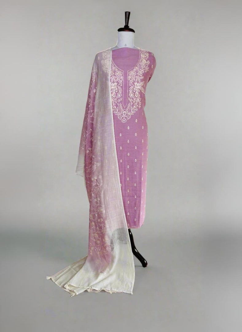 Pure Mulmul Chanderi Ombre Shade with White Crosstitch Embroidery