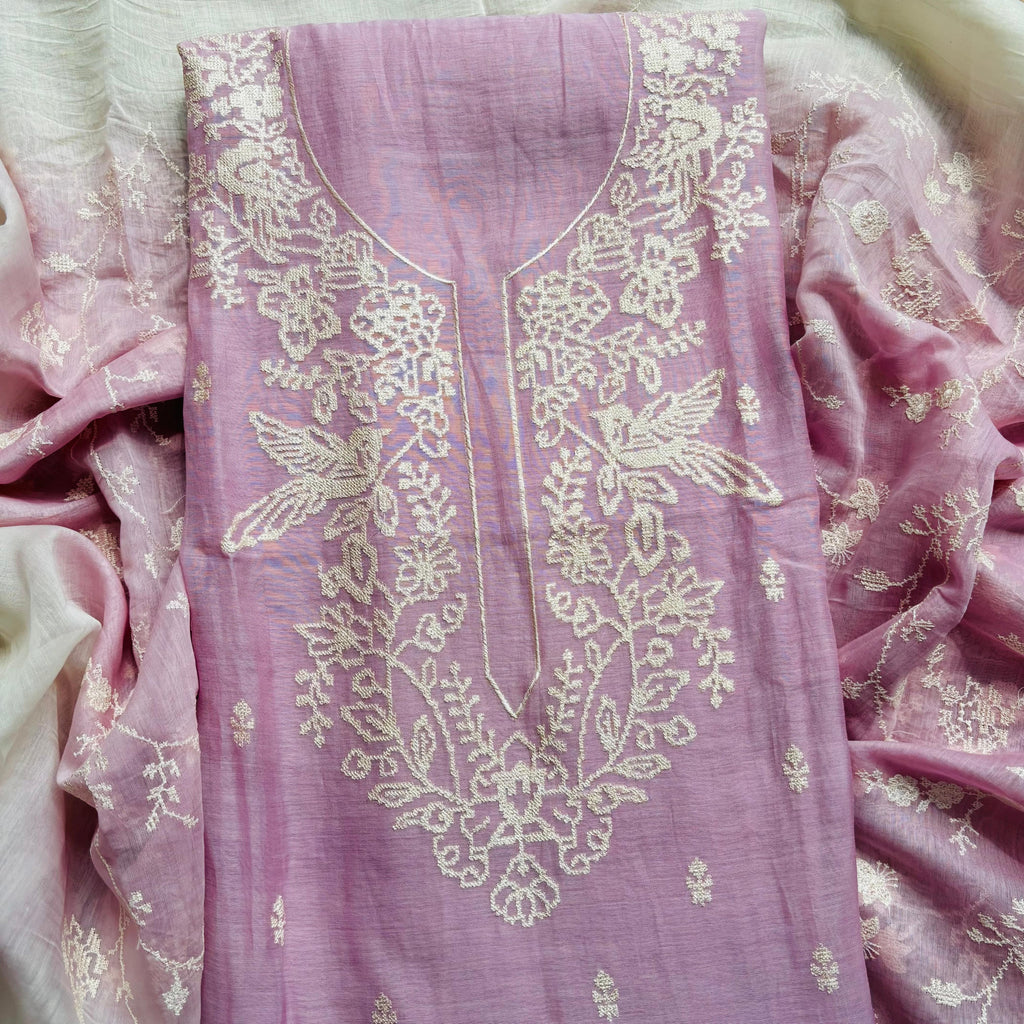 Pure Mulmul Chanderi Ombre shade with white crosstitch embroidery  (NBA)