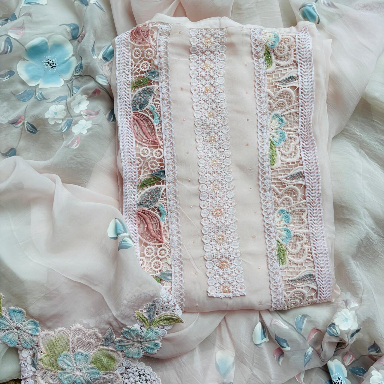 Light pink organza suit with laces Price Pending (NBA) - standing pic