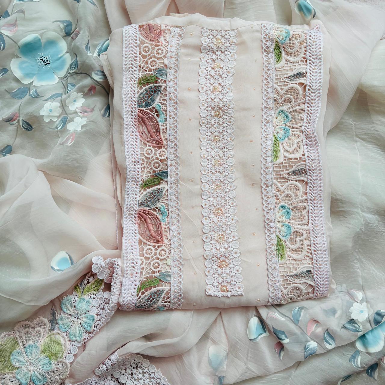 Light pink organza suit with laces Price Pending (NBA) - standing pic