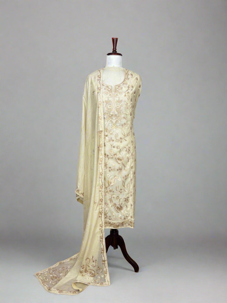 Cream Pure Mulmul Chanderi with Thread Aari Embroidery