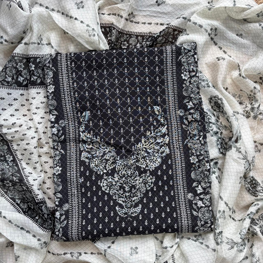 Anita Dongre inspired Muslin Unstitched Suit with highlights on digital print
