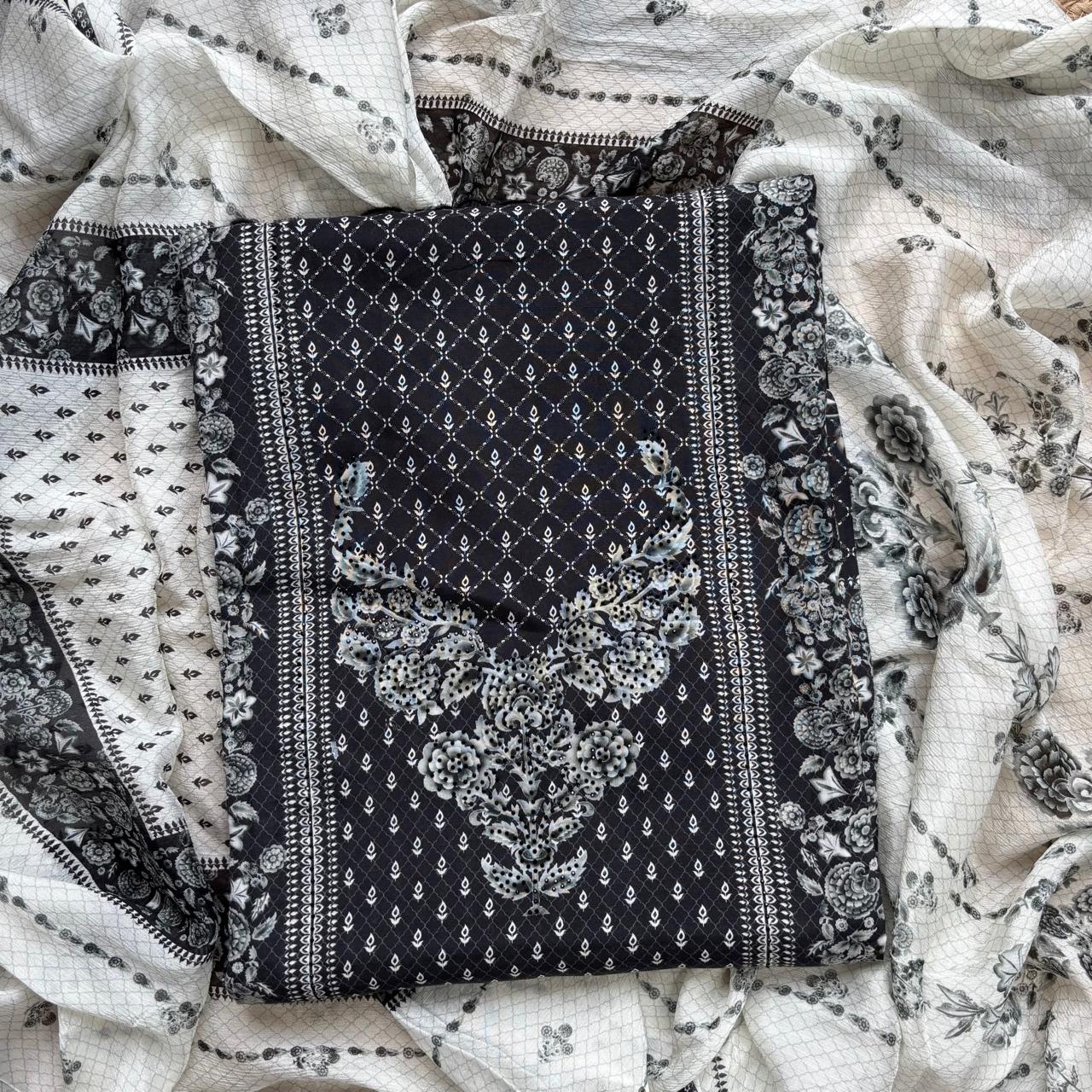 Anita Dongre inspired Muslin Unstitched Suit with highlights on digital print