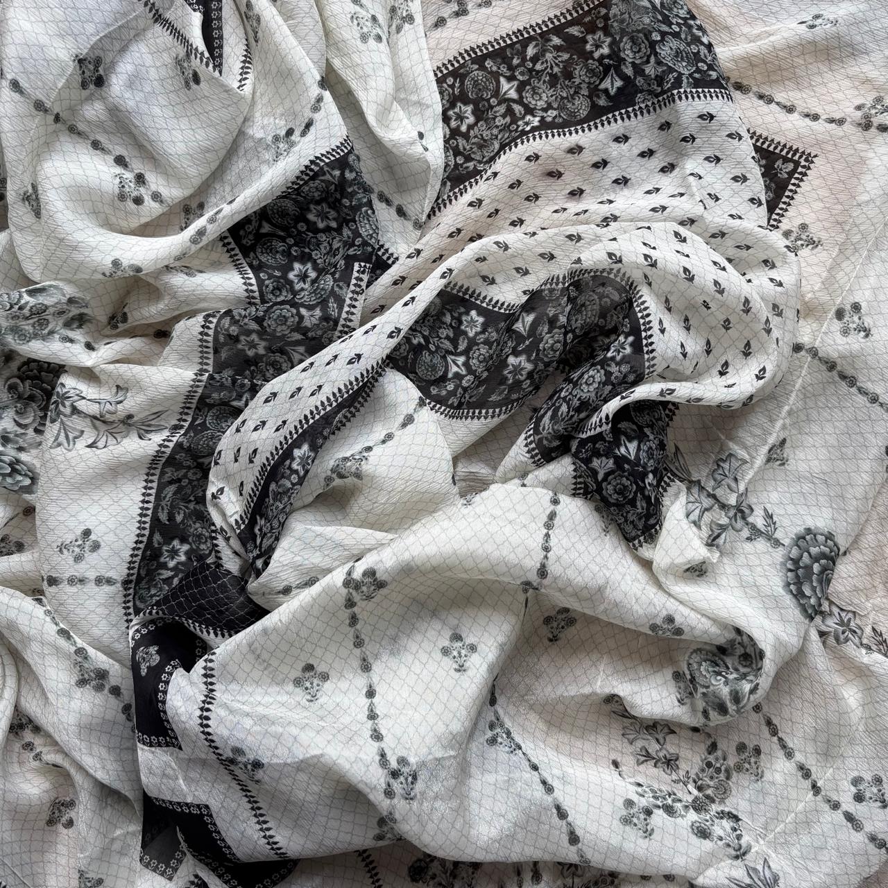 Anita Dongre inspired Muslin Unstitched Suit with highlights on digital print