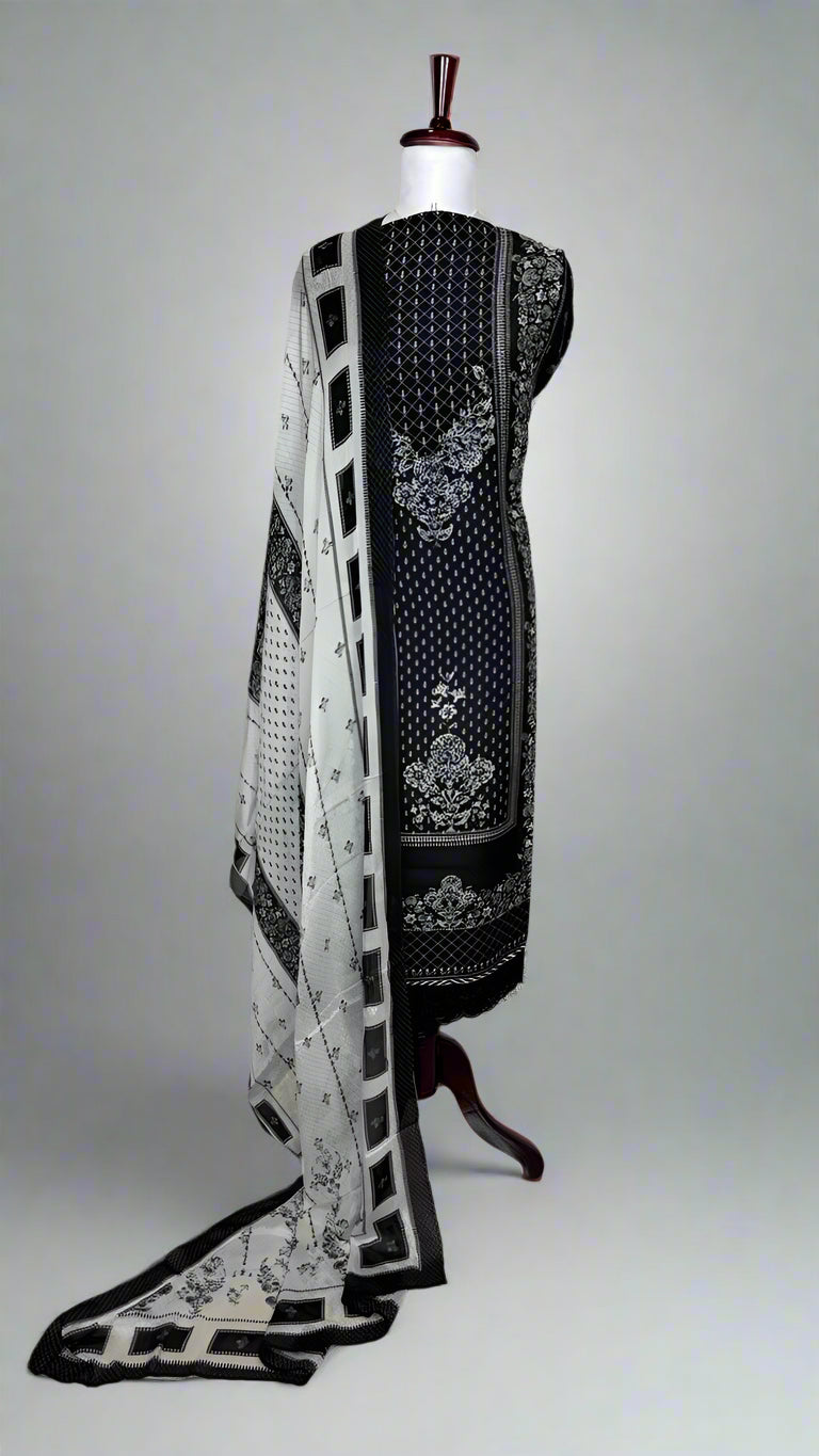 Anita Dongre inspired Muslin Unstitched Suit with highlights on digital print