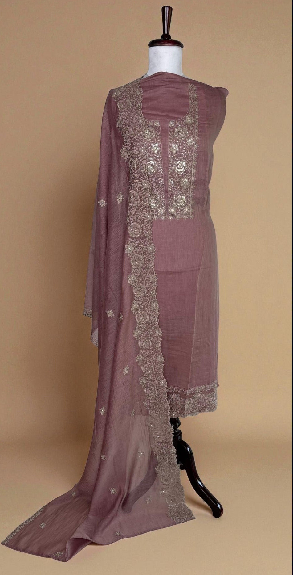 Pure Mulmul Chanderi Suit With Sequence Highlights Embroidery
