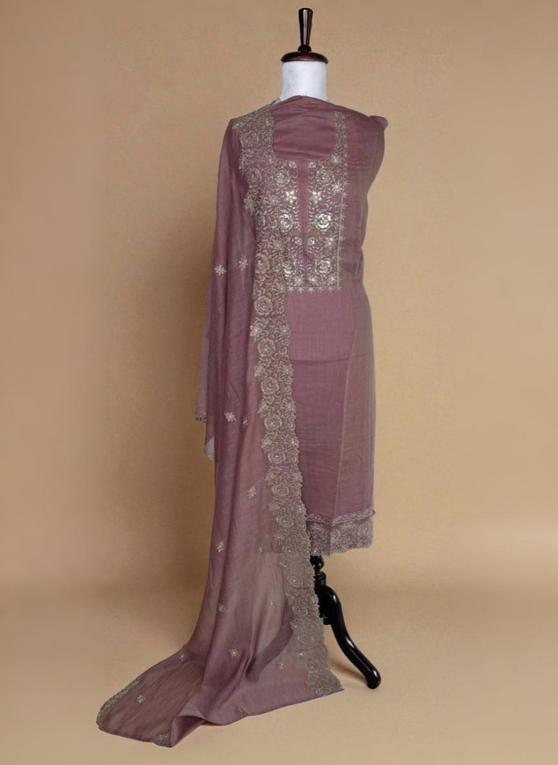 Pure Mulmul Chanderi Suit With Sequence Highlights Embroidery