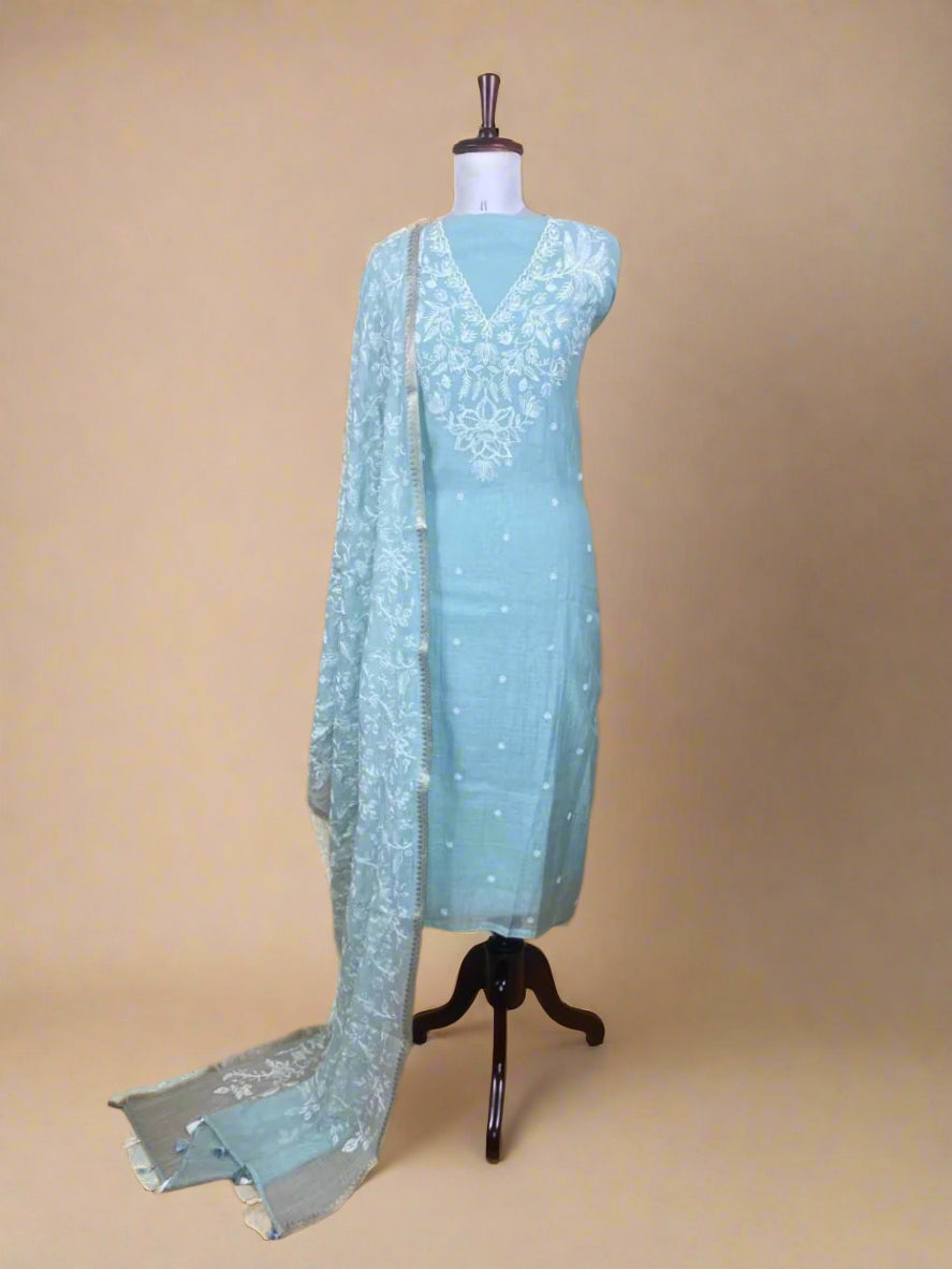 Mulmul Chanderi Thread embroidery Suit Set