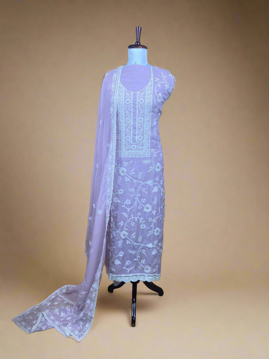Mulmul Chanderi Thread and Pearl Embroidery Suit