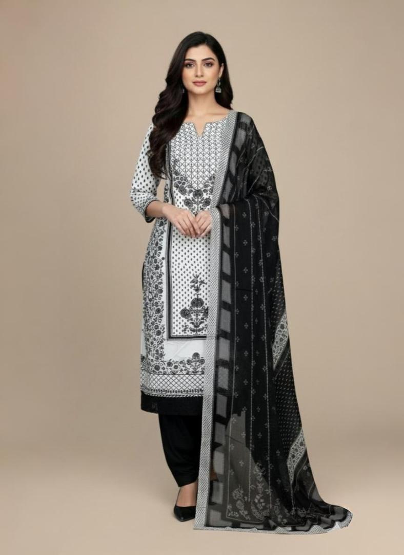 Anita Dongre inspired Muslin Unstitched Suit with highlights on digital print