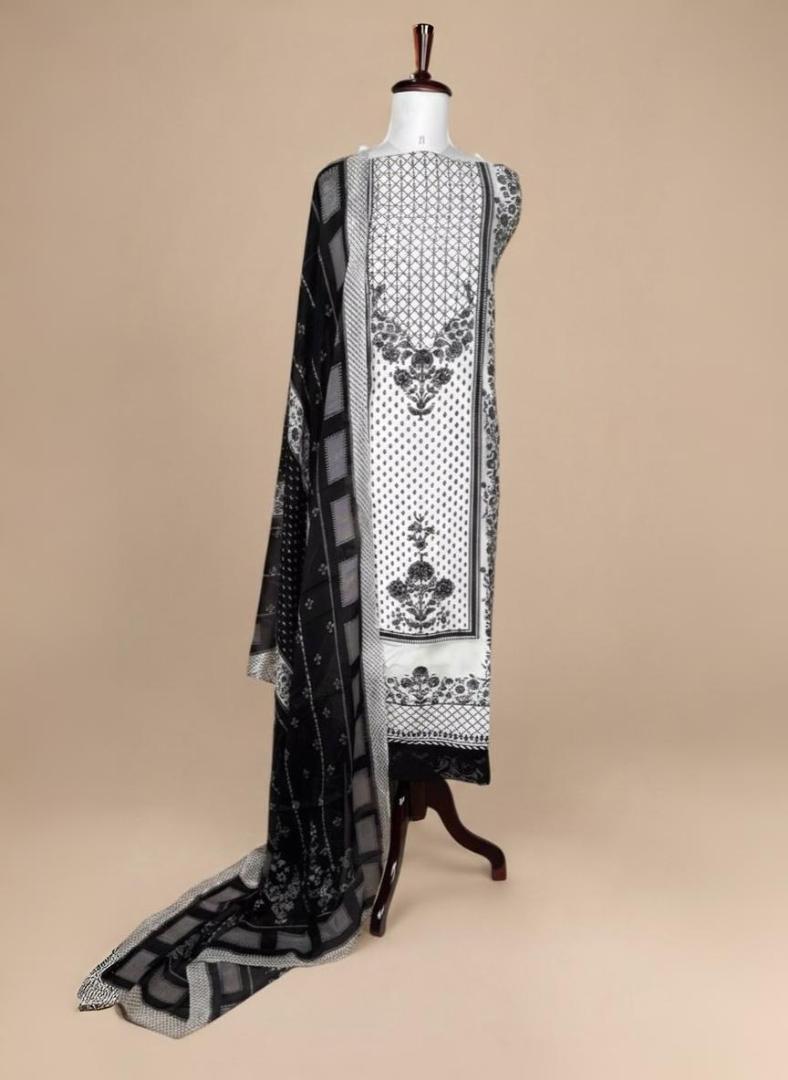 Anita Dongre inspired Muslin Unstitched Suit with highlights on digital print